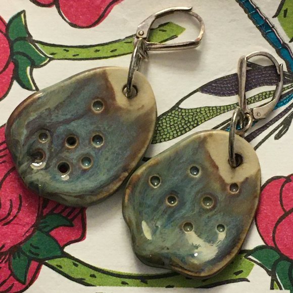 Handmade Clay and Glaze Riverstone Drop Earrings - Picture 10 of 12
